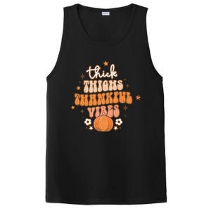 Thick Thighs Thankful Vibes Retro Wavy Flowers Pumpkin Fall Gift PosiCharge Competitor Tank