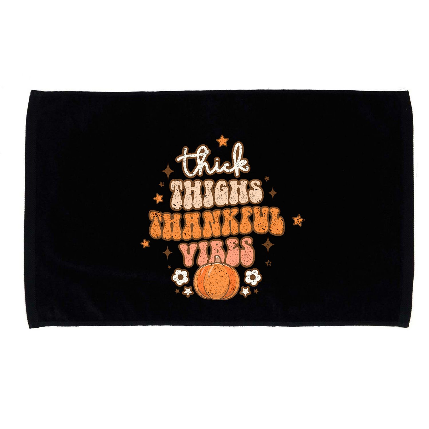 Thick Thighs Thankful Vibes Retro Wavy Flowers Pumpkin Fall Gift Microfiber Hand Towel