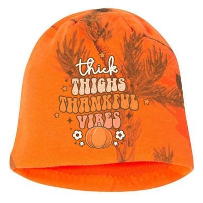 Thick Thighs Thankful Vibes Retro Wavy Flowers Pumpkin Fall Gift Kati - Camo Knit Beanie