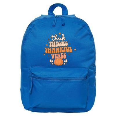 Thick Thighs Thankful Vibes Retro Wavy Flowers Pumpkin Fall Gift 16 in Basic Backpack