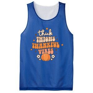 Thick Thighs Thankful Vibes Retro Wavy Flowers Pumpkin Fall Gift Mesh Reversible Basketball Jersey Tank