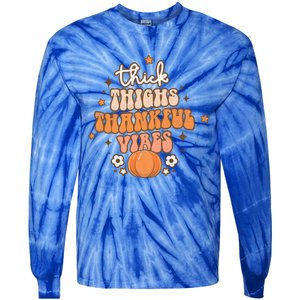 Thick Thighs Thankful Vibes Retro Wavy Flowers Pumpkin Fall Gift Tie-Dye Long Sleeve Shirt