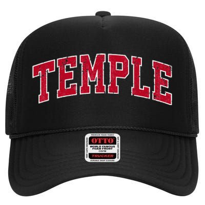 Temple Texas TX Vintage Sports Design Red Design High Crown Mesh Back Trucker Hat