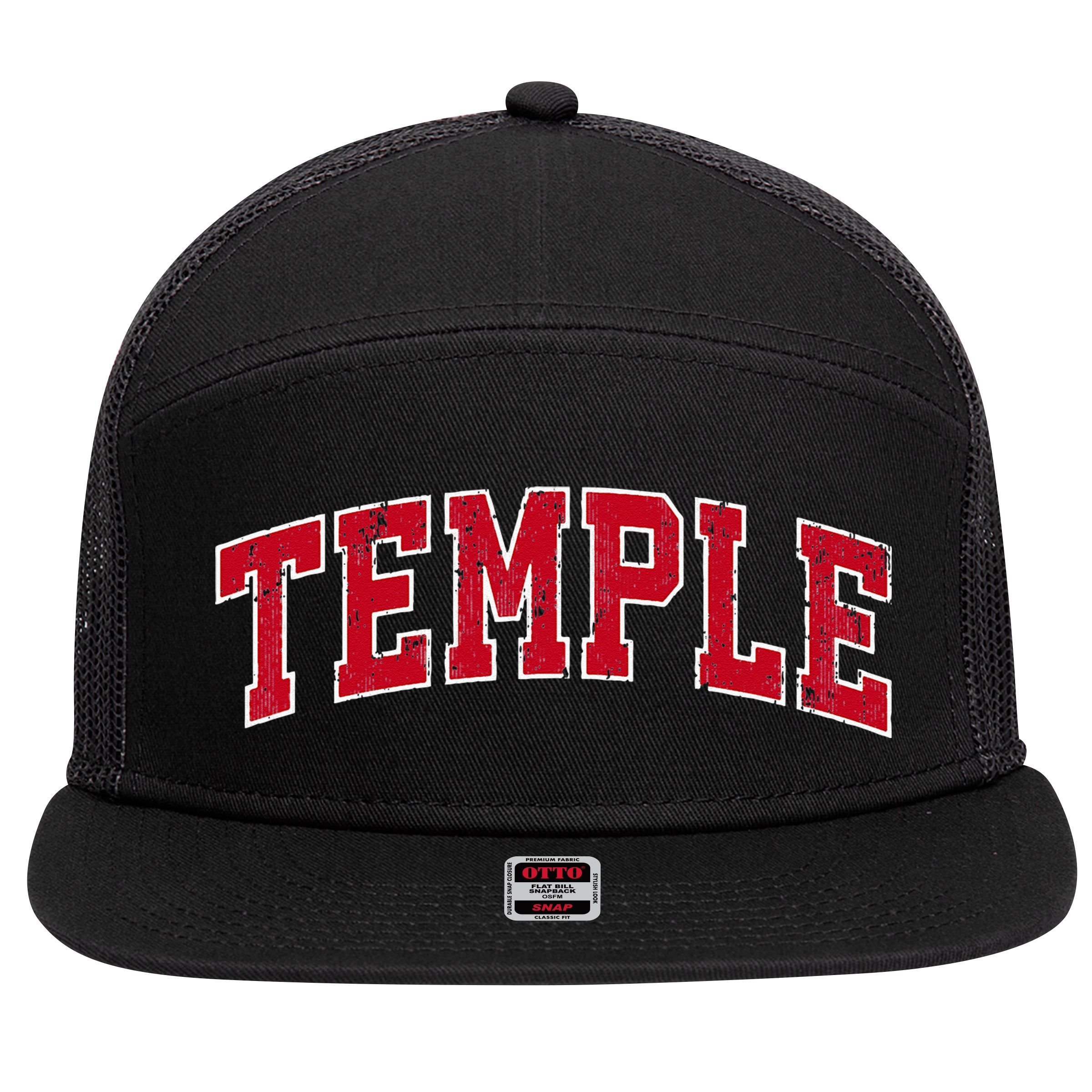 Temple Texas TX Vintage Sports Design Red Design 7 Panel Mesh Trucker Snapback Hat