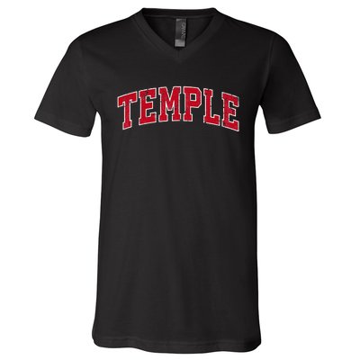 Temple Texas TX Vintage Sports Design Red Design V-Neck T-Shirt