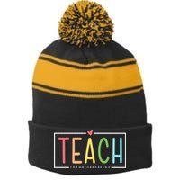 Teach Them To Be Kind Stripe Pom Pom Beanie