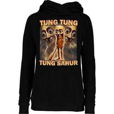 Tung Tung Tung Sahur Funny Meme Brainrot Humor Gen Z Womens Funnel Neck Pullover Hood