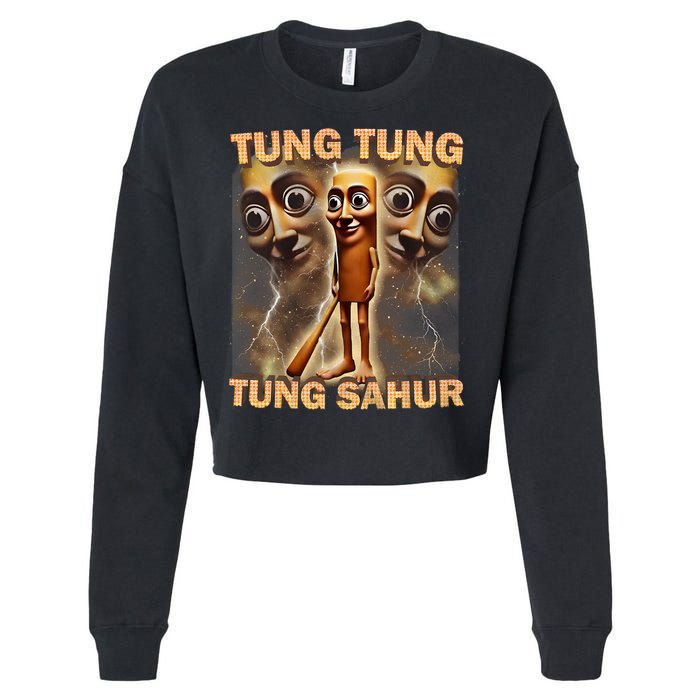 Tung Tung Tung Sahur Funny Meme Brainrot Humor Gen Z Cropped Pullover Crew