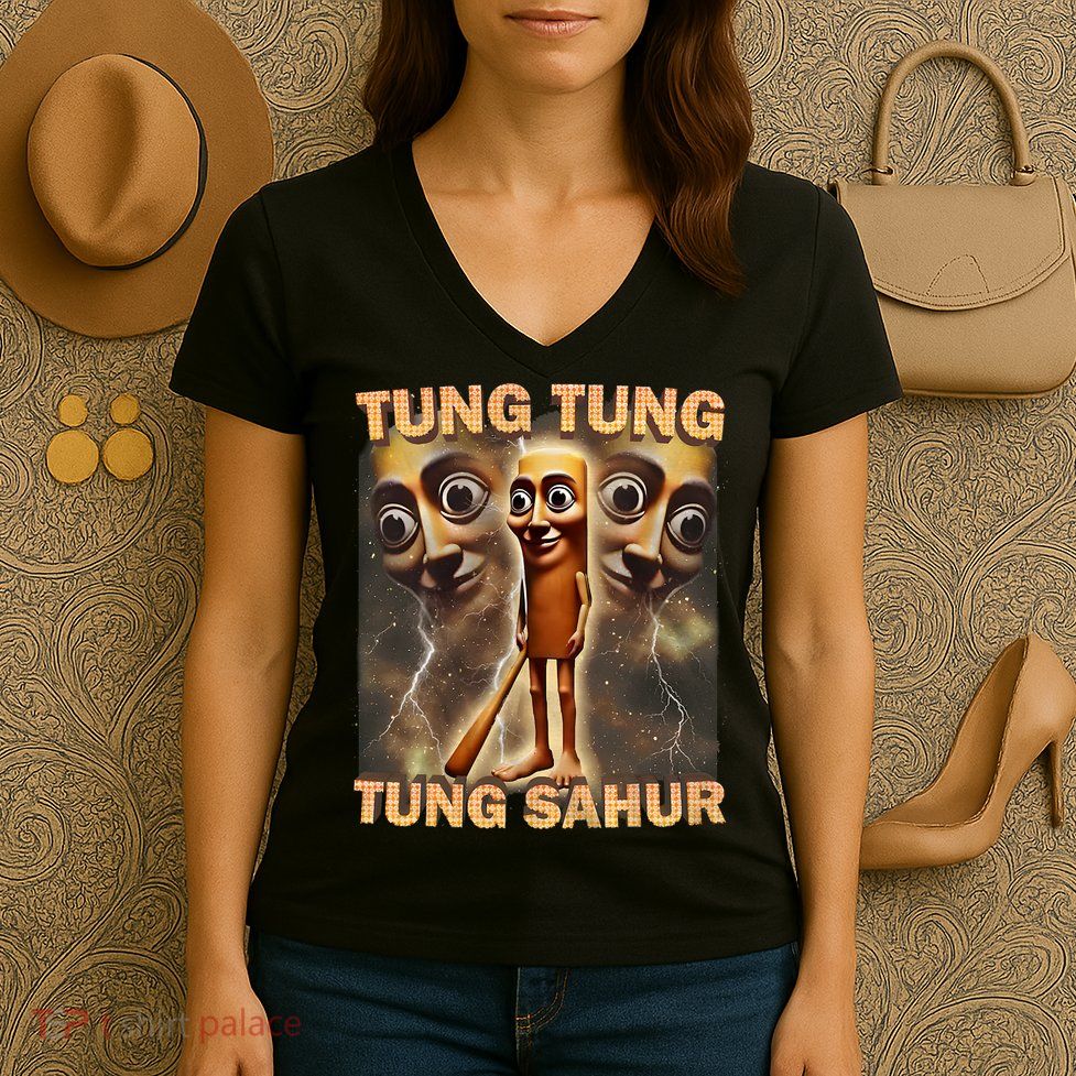 Tung Tung Tung Sahur Funny Meme Brainrot Humor Gen Z Women's V-Neck T-Shirt