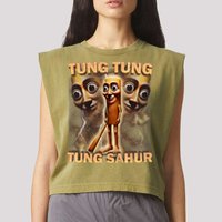 Tung Tung Tung Sahur Funny Meme Brainrot Humor Gen Z Garment-Dyed Women's Muscle Tee