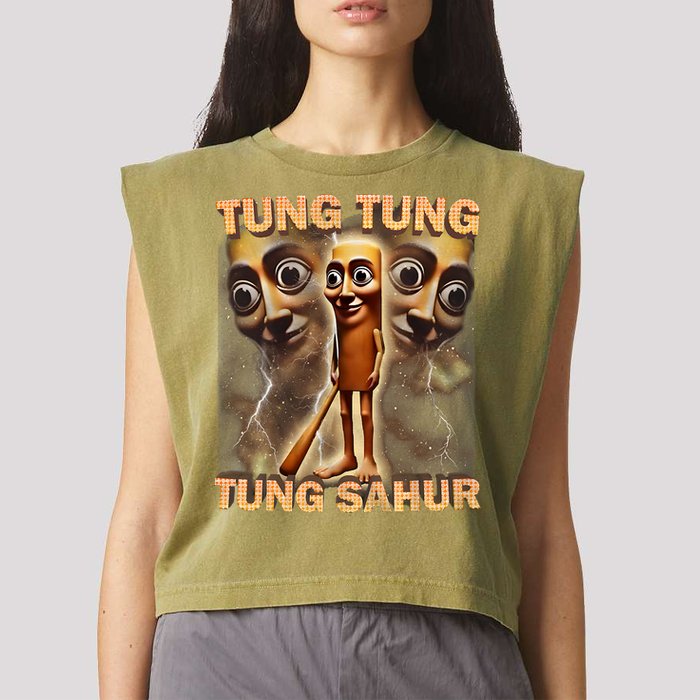 Tung Tung Tung Sahur Funny Meme Brainrot Humor Gen Z Garment-Dyed Women's Muscle Tee