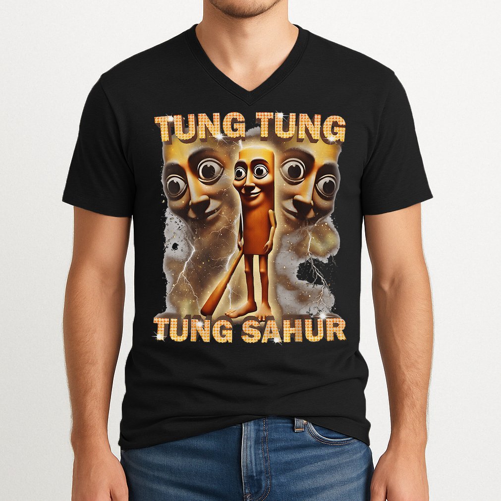 Tung Tung Tung Sahur Is Calling Funny Italian Brainrot V-Neck T-Shirt