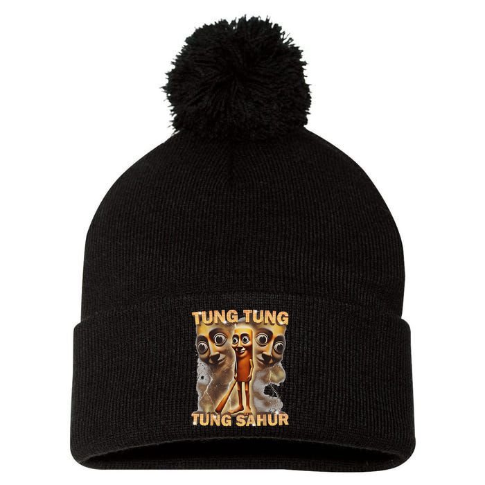 Tung Tung Tung Sahur Is Calling Funny Italian Brainrot Pom Pom 12in Knit Beanie