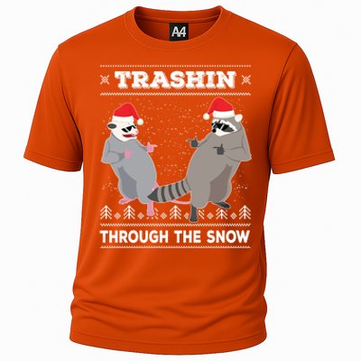 Trashin Through The Snow Garbage Gang Opossum Raccoon Santa Cute Gift Cooling Performance Crew T-Shirt