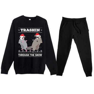 Trashin Through The Snow Garbage Gang Opossum Raccoon Santa Cute Gift Premium Crewneck Sweatsuit Set