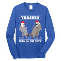 Trashin Through The Snow Garbage Gang Opossum Raccoon Santa Cute Gift Long Sleeve Shirt