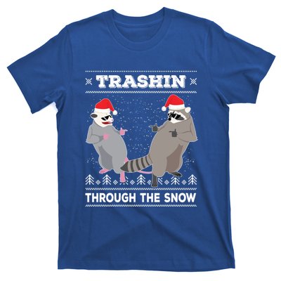 Trashin Through The Snow Garbage Gang Opossum Raccoon Santa Cute Gift T-Shirt