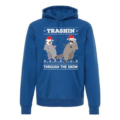 Trashin Through The Snow Garbage Gang Opossum Raccoon Santa Cute Gift Premium Hoodie