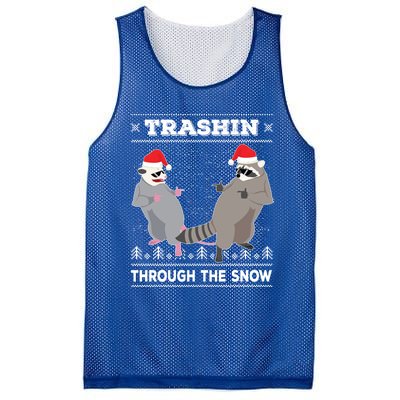 Trashin Through The Snow Garbage Gang Opossum Raccoon Santa Cute Gift Mesh Reversible Basketball Jersey Tank