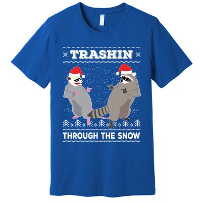 Trashin Through The Snow Garbage Gang Opossum Raccoon Santa Cute Gift Premium T-Shirt