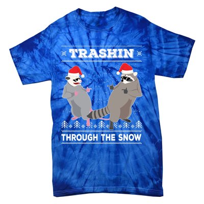 Trashin Through The Snow Garbage Gang Opossum Raccoon Santa Cute Gift Tie-Dye T-Shirt