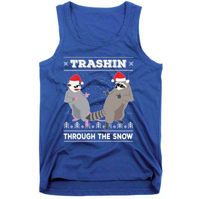 Trashin Through The Snow Garbage Gang Opossum Raccoon Santa Cute Gift Tank Top