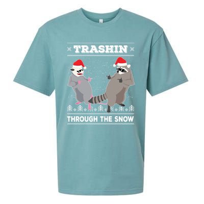 Trashin Through The Snow Garbage Gang Opossum Raccoon Santa Cute Gift Sueded Cloud Jersey T-Shirt