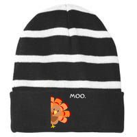 Thanksgiving Time Turkey Moo Funny Thanksgiving Striped Beanie with Solid Band