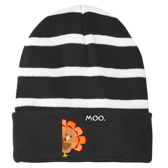 Thanksgiving Time Turkey Moo Funny Thanksgiving Striped Beanie with Solid Band