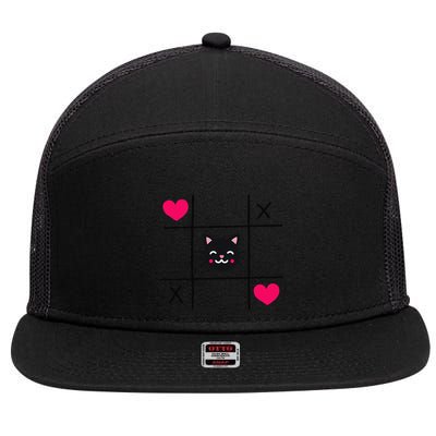Tic Toe Tac Cat Cute Feline Kitten Tabby Love Valentines Day 7 Panel Mesh Trucker Snapback Hat
