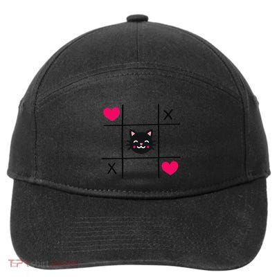 Tic Toe Tac Cat Cute Feline Kitten Tabby Love Valentines Day 7-Panel Snapback Hat