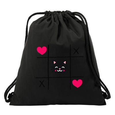 Tic Toe Tac Cat Cute Feline Kitten Tabby Love Valentines Day Drawstring Bag