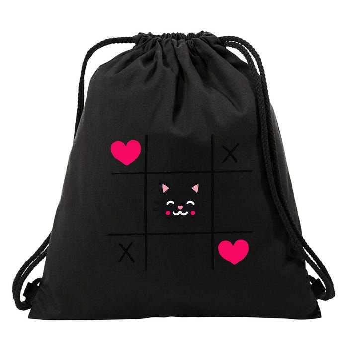 Tic Toe Tac Cat Cute Feline Kitten Tabby Love Valentines Day Drawstring Bag