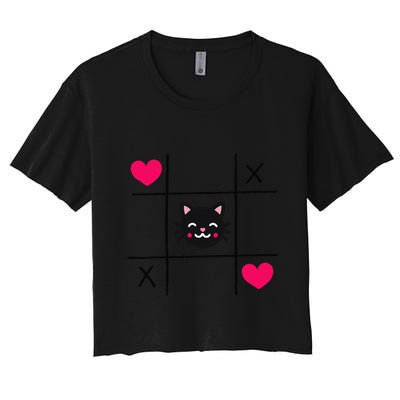 Tic Toe Tac Cat Cute Feline Kitten Tabby Love Valentines Day Crop Top