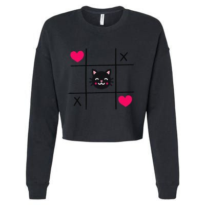 Tic Toe Tac Cat Cute Feline Kitten Tabby Love Valentines Day Cropped Pullover Crew