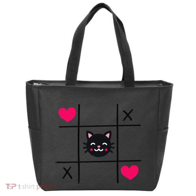 Tic Toe Tac Cat Cute Feline Kitten Tabby Love Valentines Day Zip Tote Bag