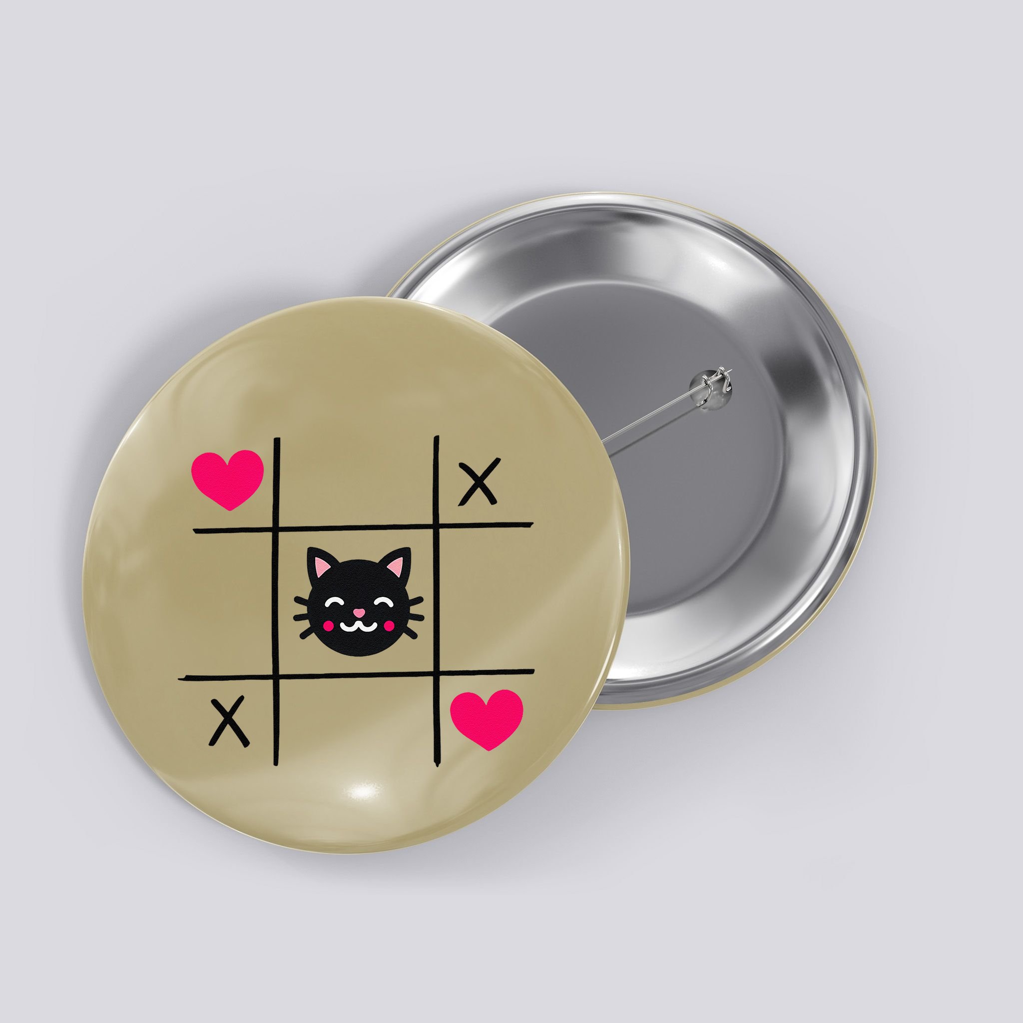 Tic Toe Tac Cat Cute Feline Kitten Tabby Love Valentines Day Button