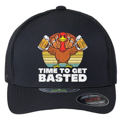 Turkey Time To Get Basted Retro Happy Thanksgiving Cute Gift Flexfit Unipanel Trucker Cap