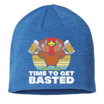 Turkey Time To Get Basted Retro Happy Thanksgiving Cute Gift Sustainable Beanie