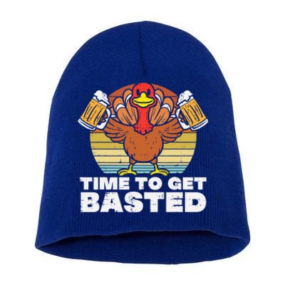 Turkey Time To Get Basted Retro Happy Thanksgiving Cute Gift Short Acrylic Beanie