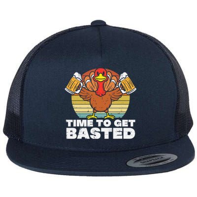 Turkey Time To Get Basted Retro Happy Thanksgiving Cute Gift Flat Bill Trucker Hat