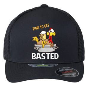 Turkey Time To Get Basted Retro Happy Thanksgiving Gift Flexfit Unipanel Trucker Cap