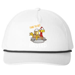 Turkey Time To Get Basted Retro Happy Thanksgiving Gift Snapback Five-Panel Rope Hat