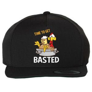 Turkey Time To Get Basted Retro Happy Thanksgiving Gift Wool Snapback Cap