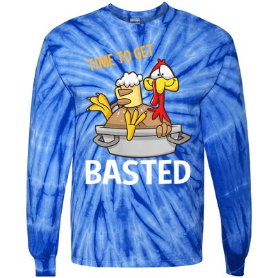 Turkey Time To Get Basted Retro Happy Thanksgiving Gift Tie-Dye Long Sleeve Shirt