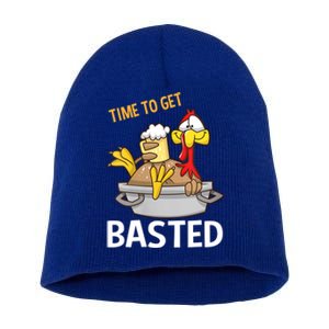 Turkey Time To Get Basted Retro Happy Thanksgiving Gift Short Acrylic Beanie