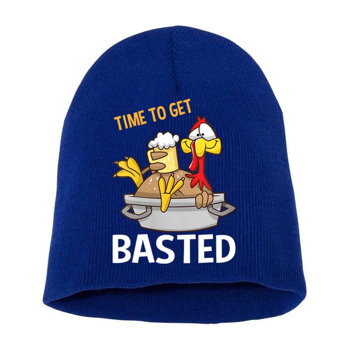 Turkey Time To Get Basted Retro Happy Thanksgiving Gift Short Acrylic Beanie