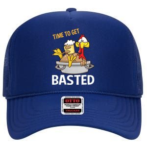 Turkey Time To Get Basted Retro Happy Thanksgiving Gift High Crown Mesh Back Trucker Hat