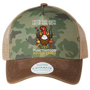 Thanksgiving Teacher Turkey Lets Eat Punctuation Legacy Tie Dye Trucker Hat