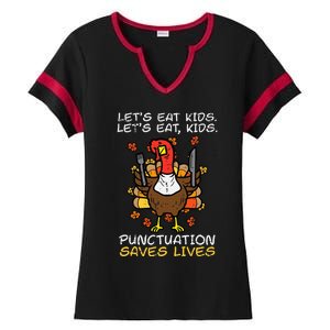 Thanksgiving Teacher Turkey Lets Eat Punctuation Ladies Halftime Notch Neck Tee